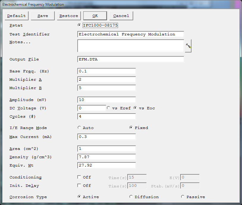 Efm Setup Parameters